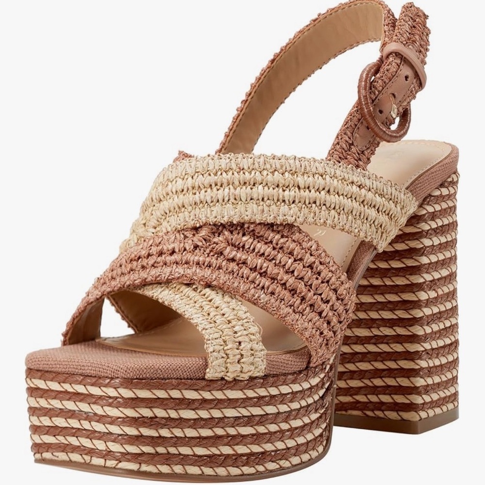 NIB Marc Fisher LTD Caddy Platform High Heel Sandals, Dark Natural, Women's 10M
